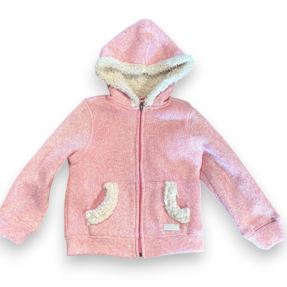 US Polo Assn Girls Pink Sherpa Lined Full Zip Hoodie Sweater Jacket XS 5/6
